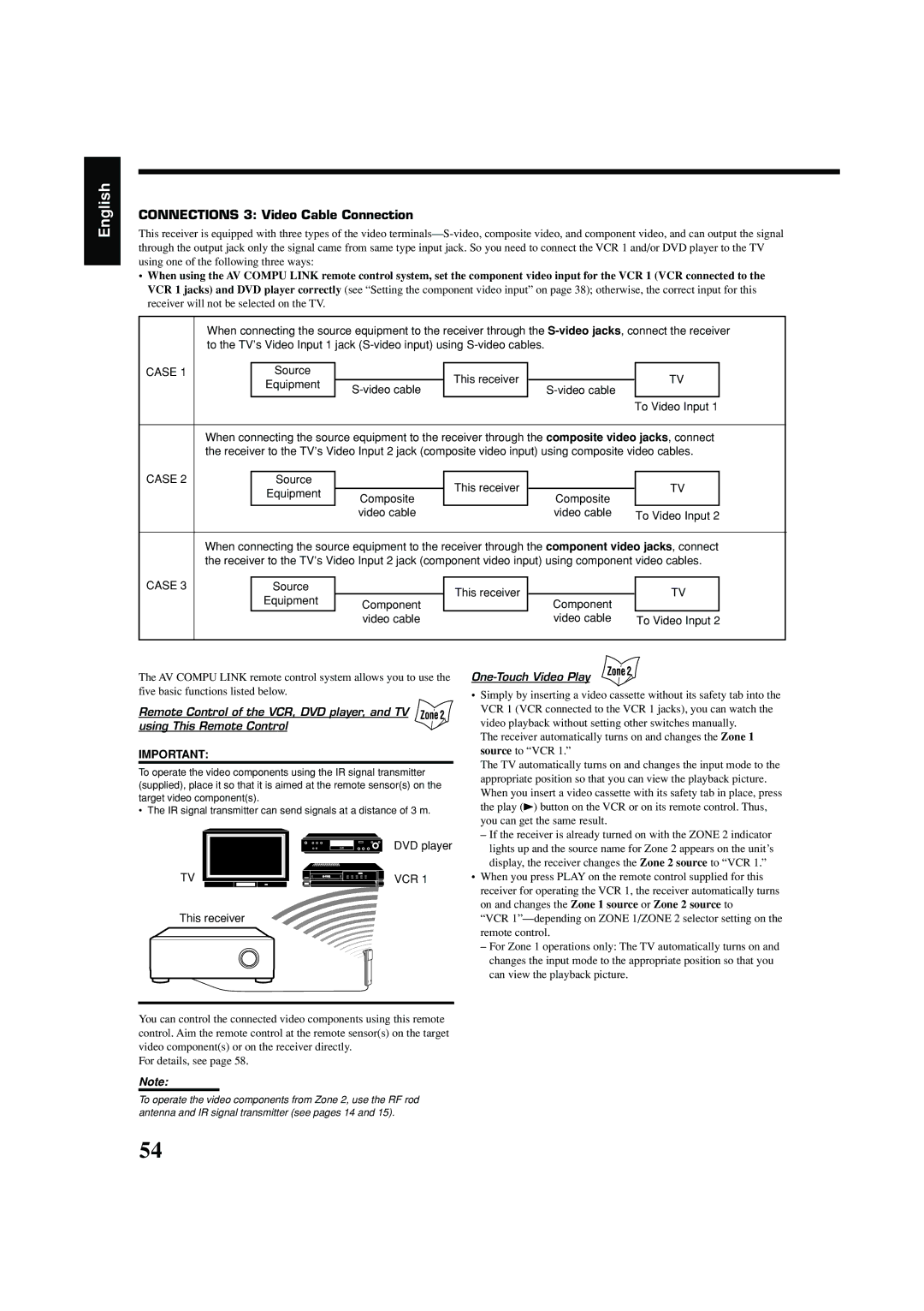 JVC RX-8040B manual Connections 3 Video Cable Connection 