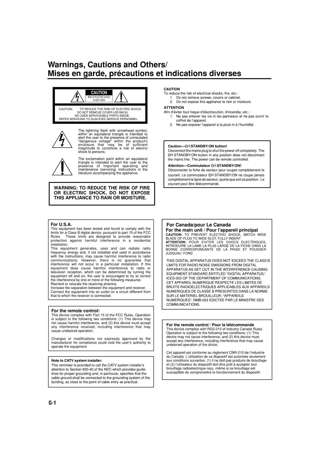 JVC RX-8040B manual Mises en garde, précautions et indications diverses, For the remote control / Pour la télécommande 