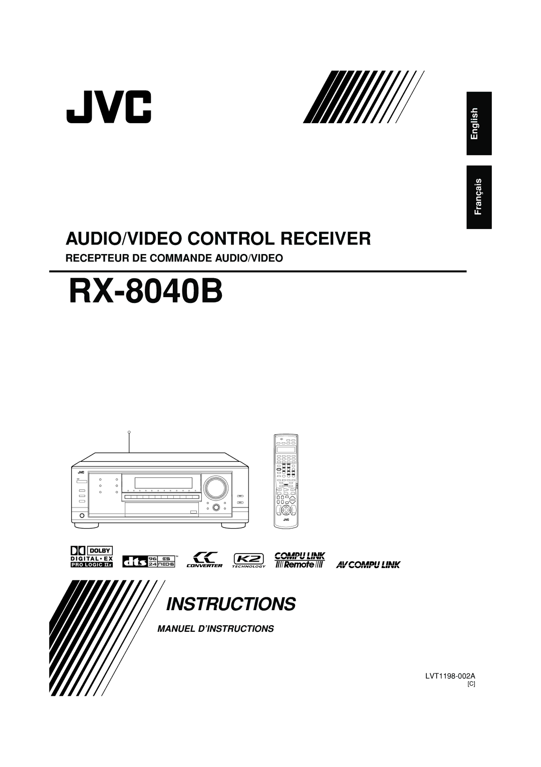 JVC RX-8040B manual Recepteur DE Commande AUDIO/VIDEO 