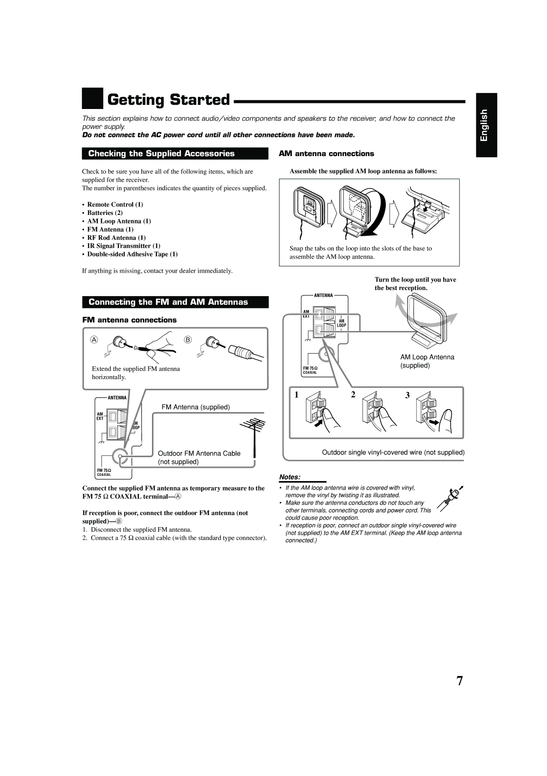 JVC RX-8040B manual Connect the supplied FM antenna as temporary measure to 