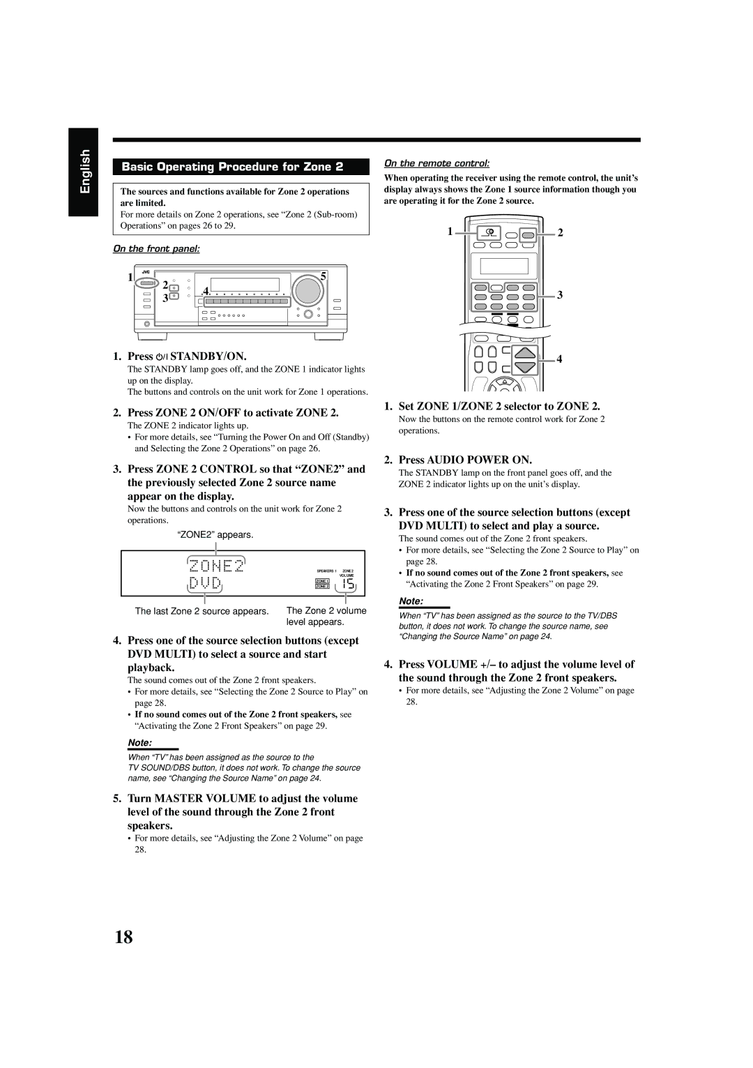 JVC RX-8040B manual Press Zone 2 ON/OFF to activate Zone 