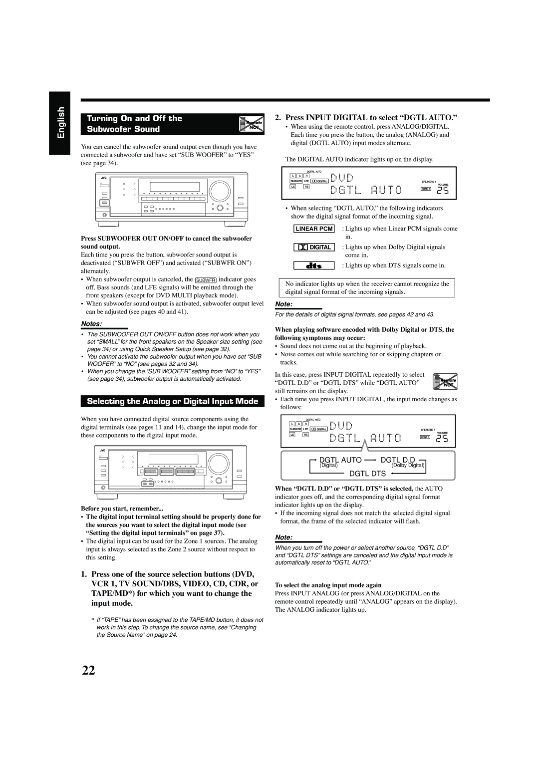 JVC RX-8040B manual Digital Speakers 