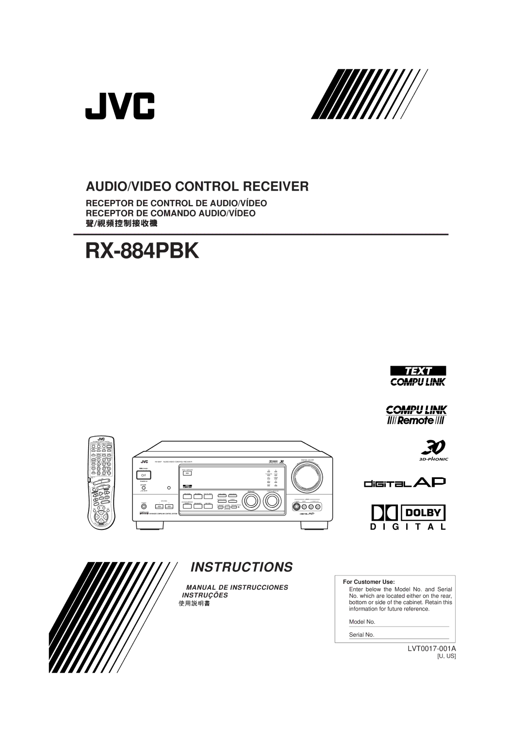 JVC RX-884PBK manual 