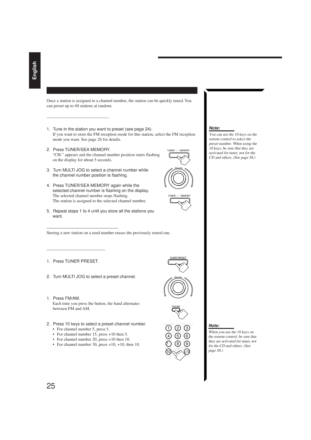 JVC RX-884PBK Receiving Radio Broadcasts, Using Preset Tuning, To store the preset stations, To tune in a preset station 