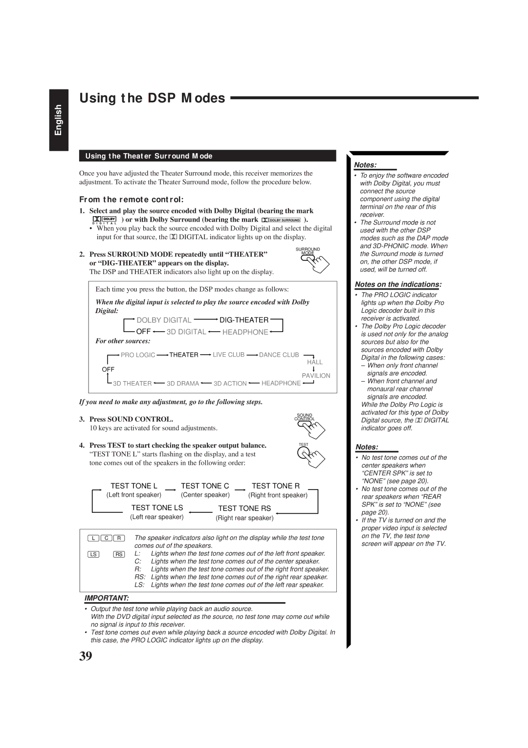 JVC RX-884PBK manual From the remote control, Using the Theater Surround Mode 