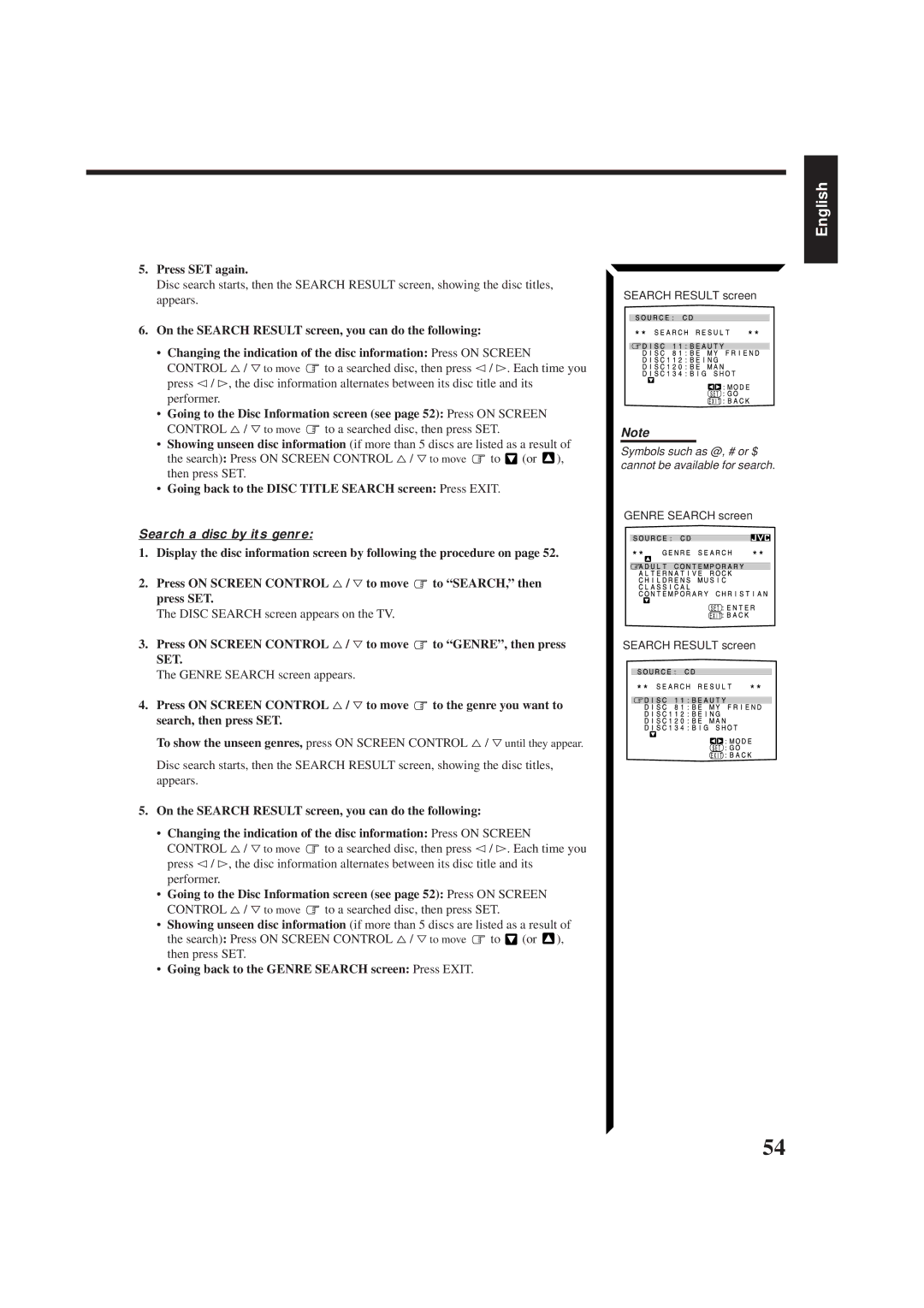 JVC RX-884PBK manual Going back to the Disc Title Search screen Press Exit, Search a disc by its genre 