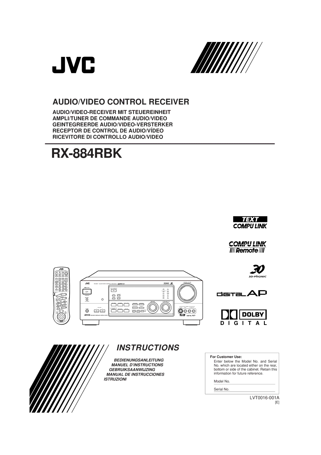 JVC RX-884RBK manual 