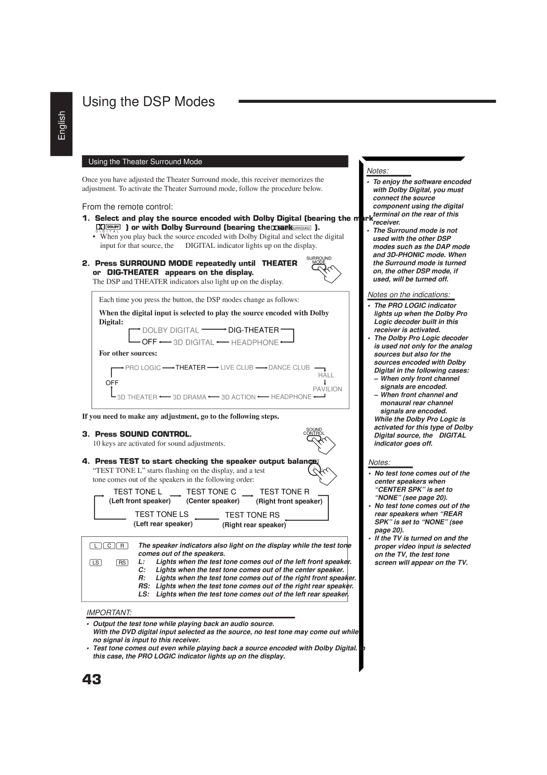 JVC RX-884RBK manual From the remote control, Using the Theater Surround Mode 