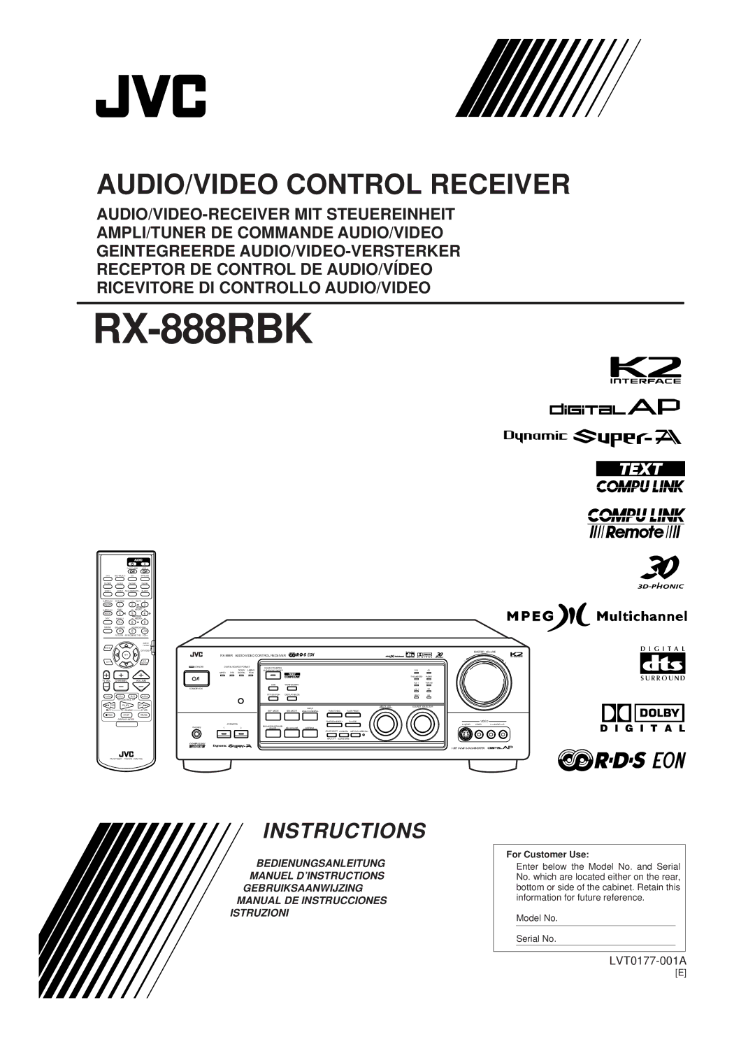 JVC RX-888RBK manual 