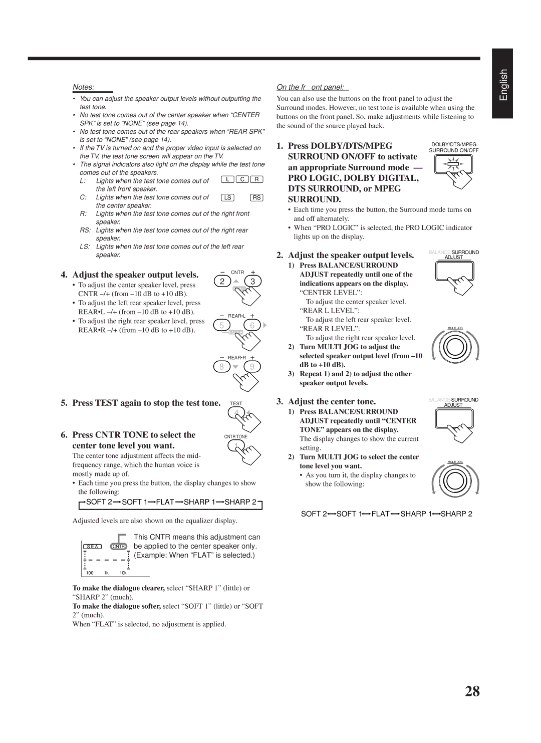 JVC RX-888RBK manual Press DOLBY/DTS/MPEG, Surround ON/OFF to activate, An appropriate Surround mode, DTS SURROUND, or Mpeg 