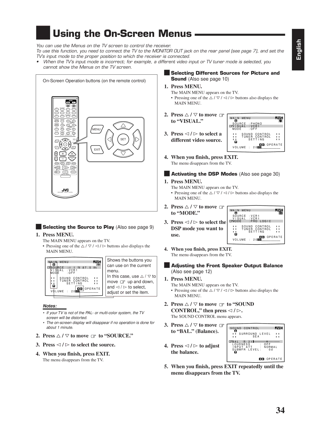 JVC RX-888RBK manual Using the On-Screen Menus 