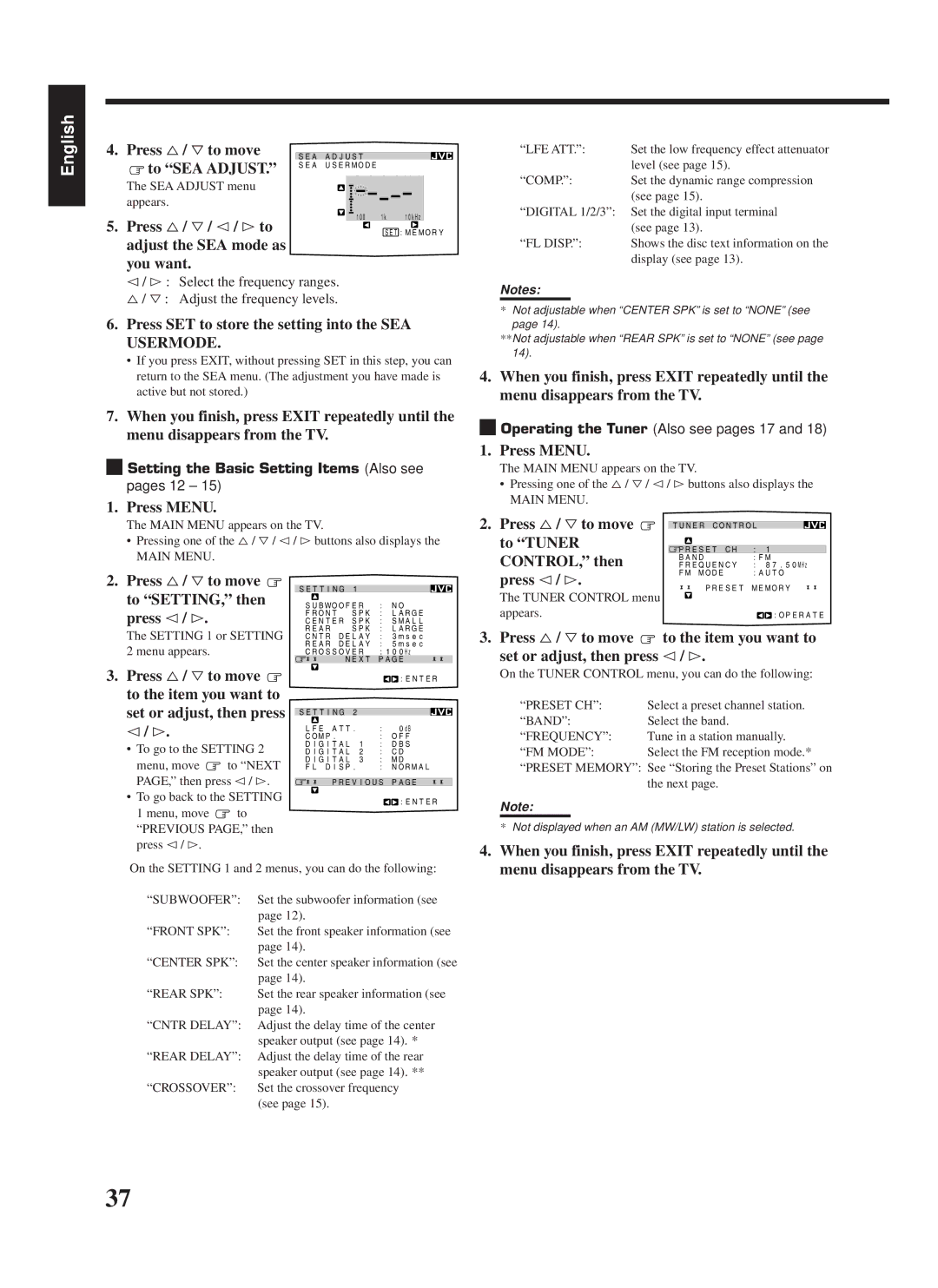 JVC RX-888RBK Press %/ Þ/ @/ #to adjust the SEA mode as you want, Press SET to store the setting into the SEA Usermode 