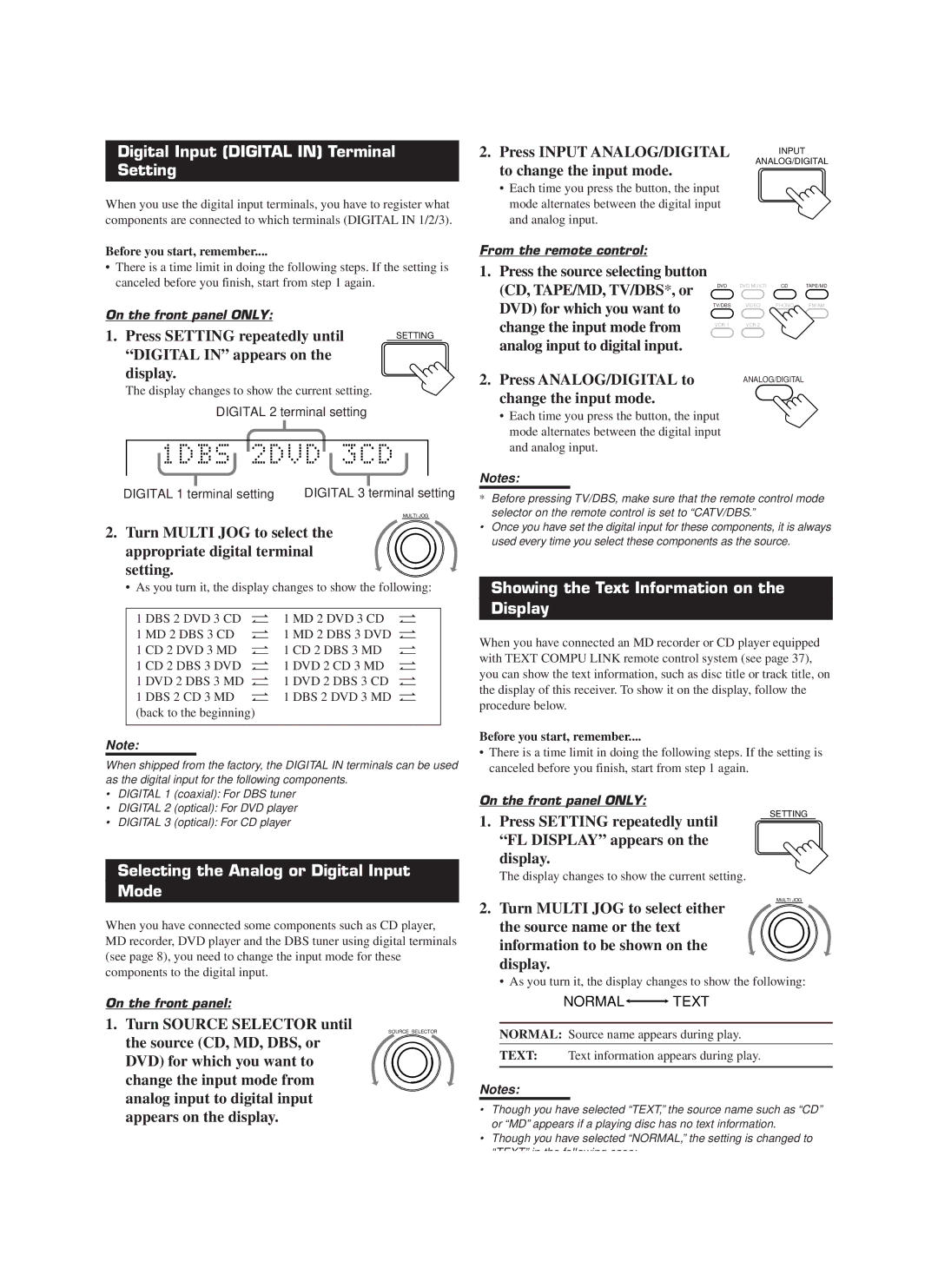 JVC RX-888VBK manual Digital Input Digital in Terminal Setting, Showing the Text Information on Display 