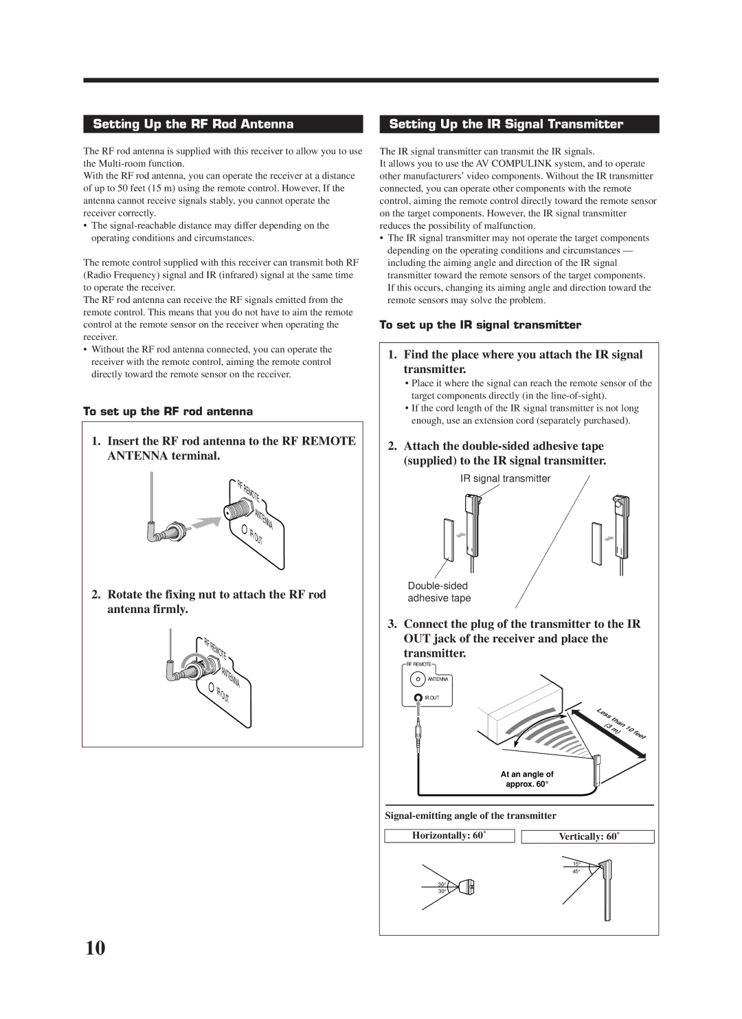 JVC RX-9000VBK manual Insert the RF rod antenna to the RF Remote Antenna terminal, To set up the RF rod antenna 