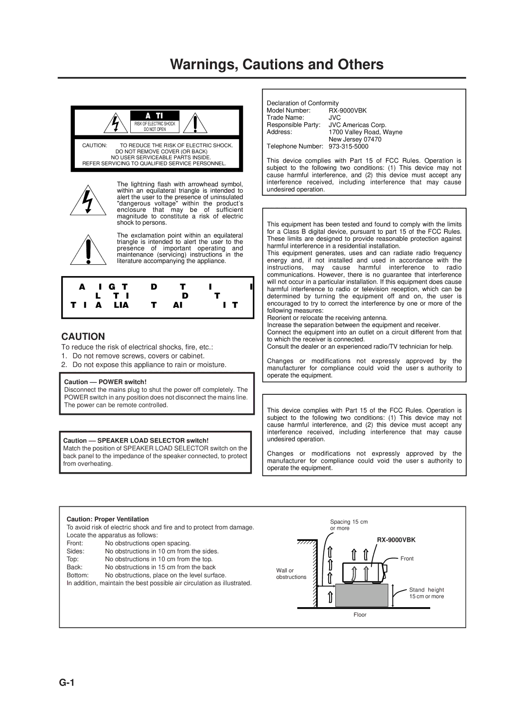 JVC RX-9000VBK manual For the main unit 