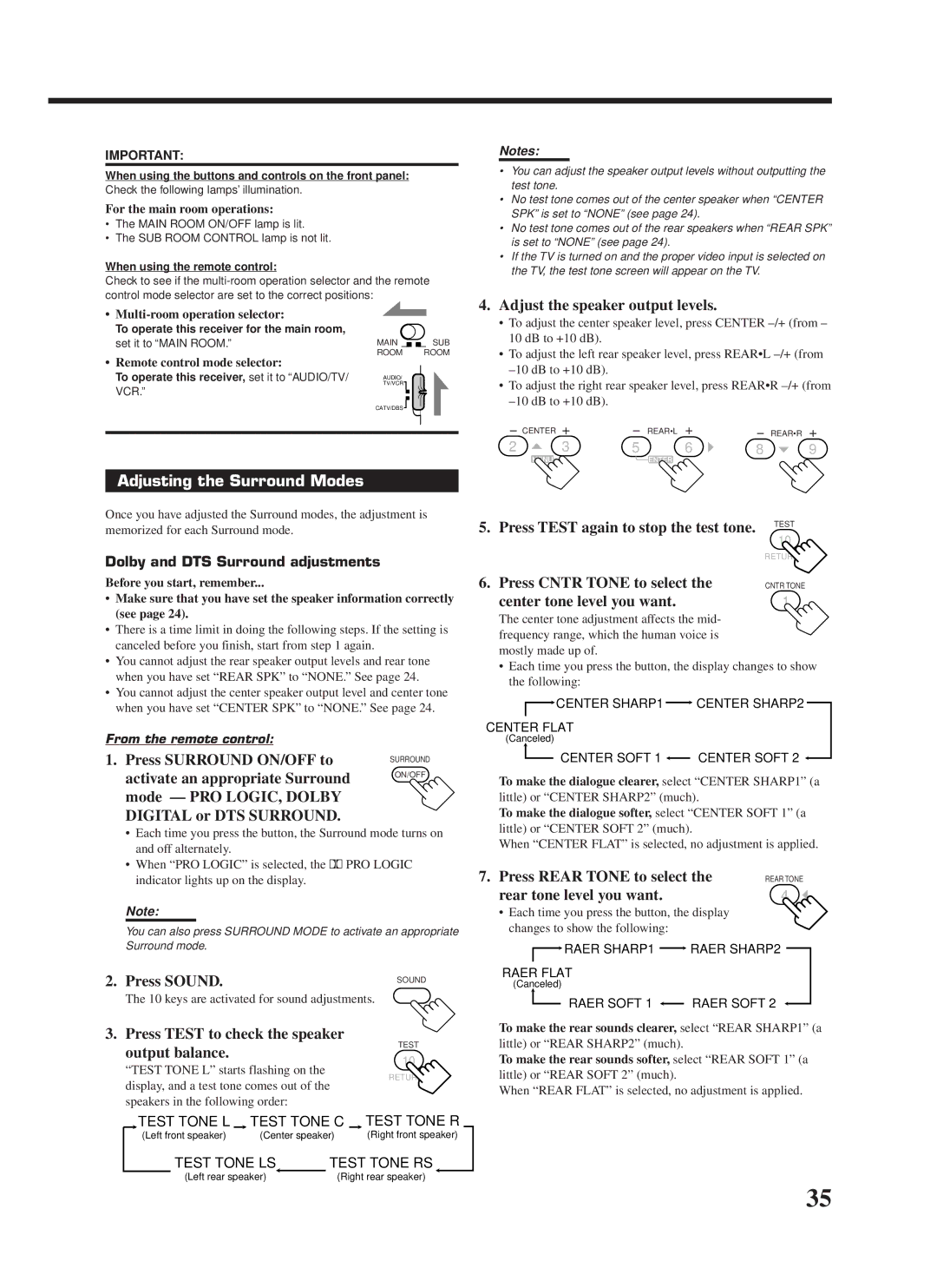 JVC RX-9000VBK manual Adjusting the Surround Modes 