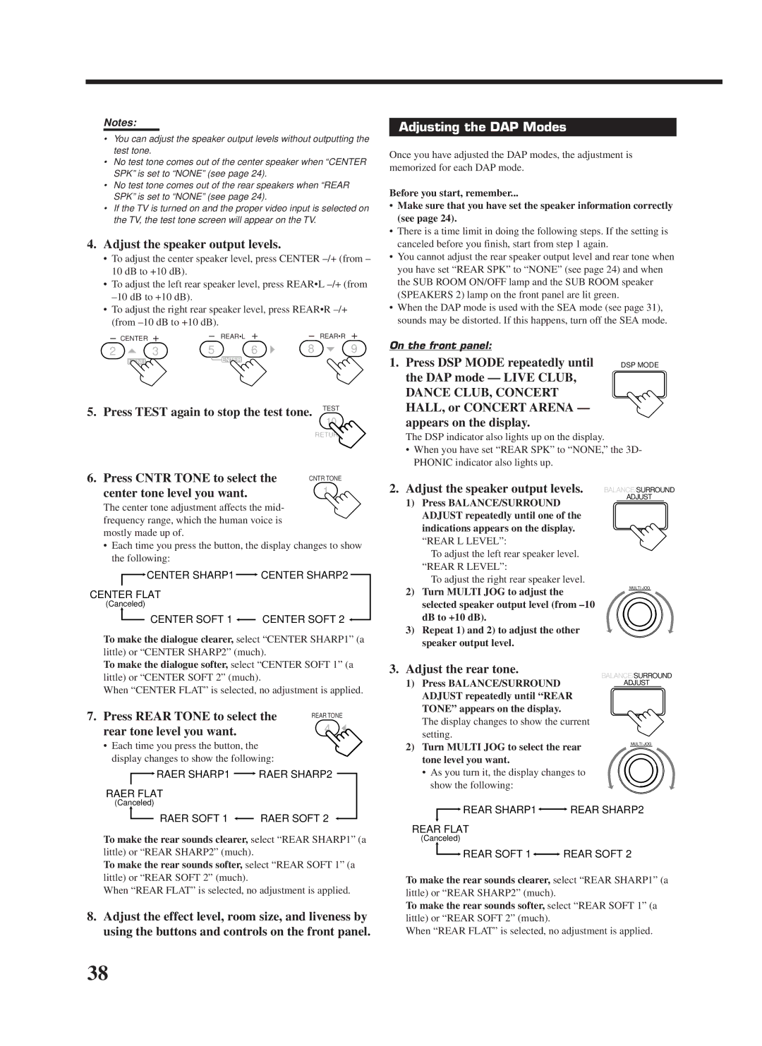 JVC RX-9000VBK manual Adjusting the DAP Modes, Press DSP Mode repeatedly until, DAP mode Live Club 