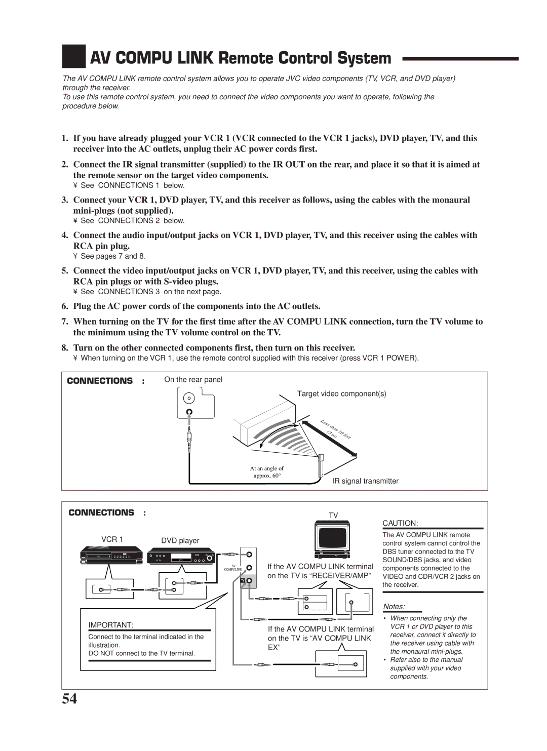 JVC RX-9000VBK manual AV Compu Link Remote Control System, Target video components 