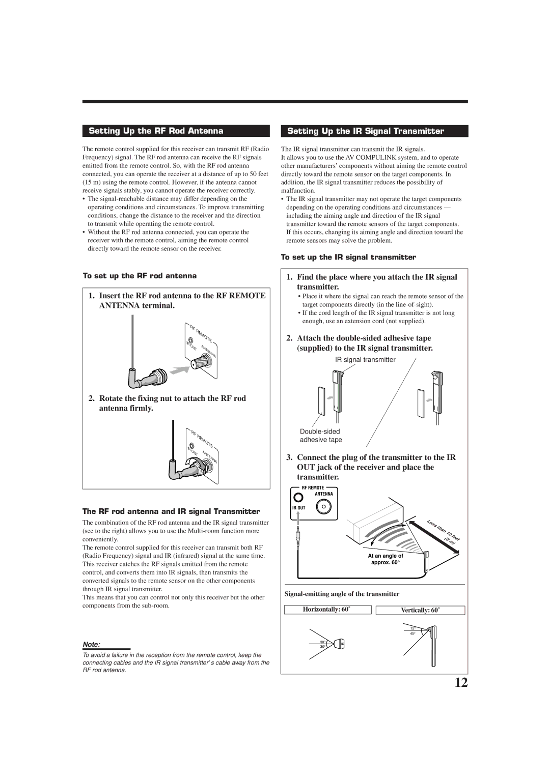 JVC RX-9010VBK manual Insert the RF rod antenna to the RF Remote Antenna terminal 