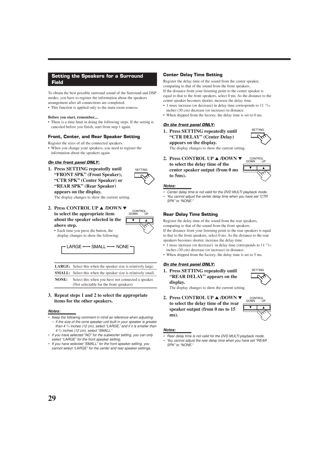 JVC RX-9010VBK manual Setting the Speakers for a Surround Field 