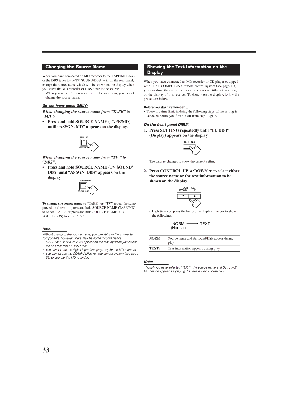 JVC RX-9010VBK manual Changing the Source Name, Showing the Text Information on Display 