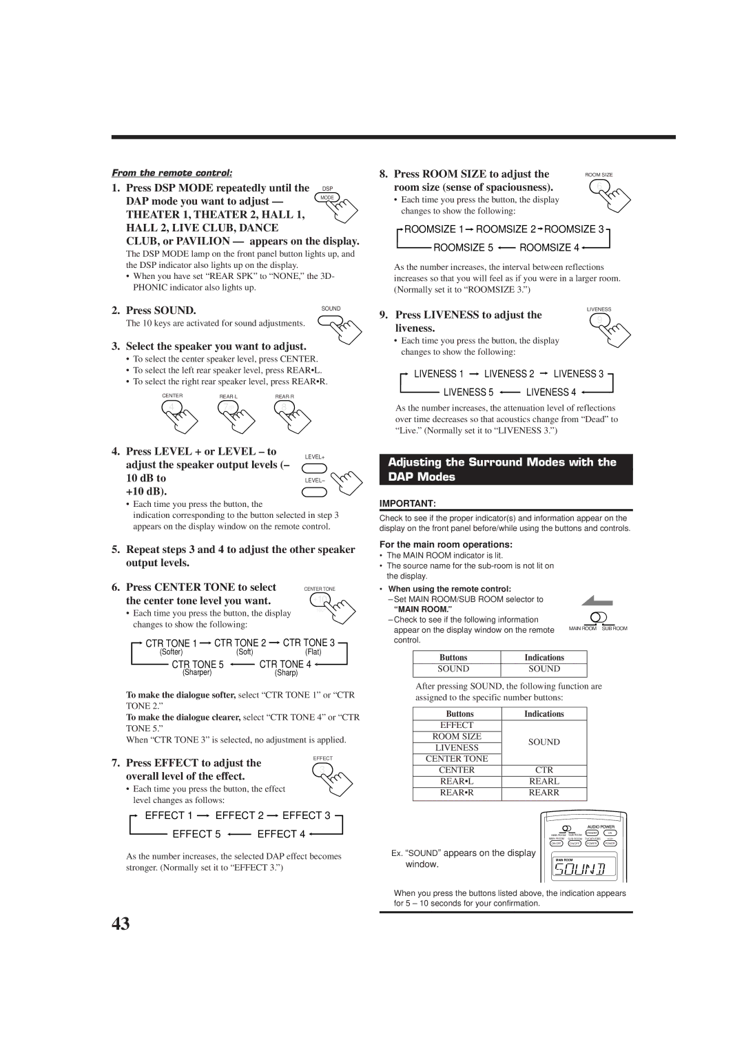 JVC RX-9010VBK manual Adjusting the Surround Modes with DAP Modes 