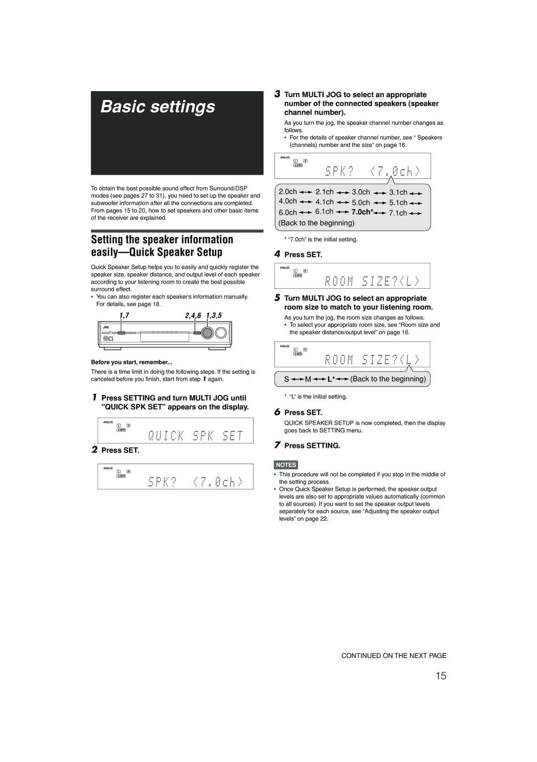 JVC RX-D202B, RX-D201S manual Basic settings, Press SET, Press Setting, Before you start, remember 