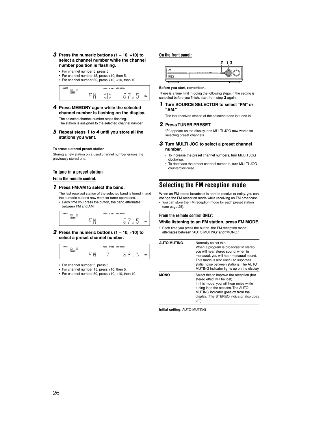 JVC RX-D201S, RX-D202B manual Selecting the FM reception mode, To tune in a preset station 