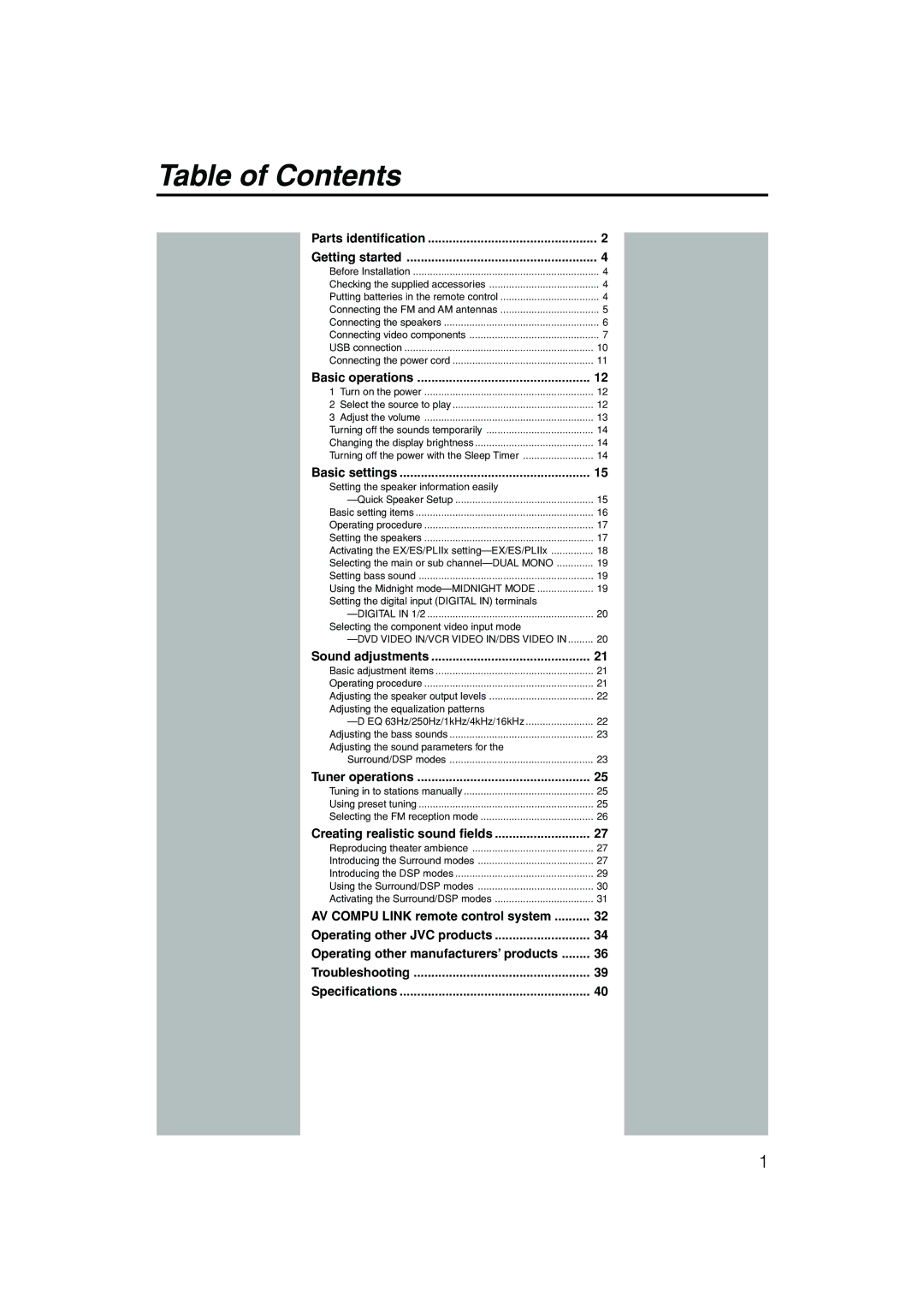 JVC RX-D202B, RX-D201S manual Table of Contents 