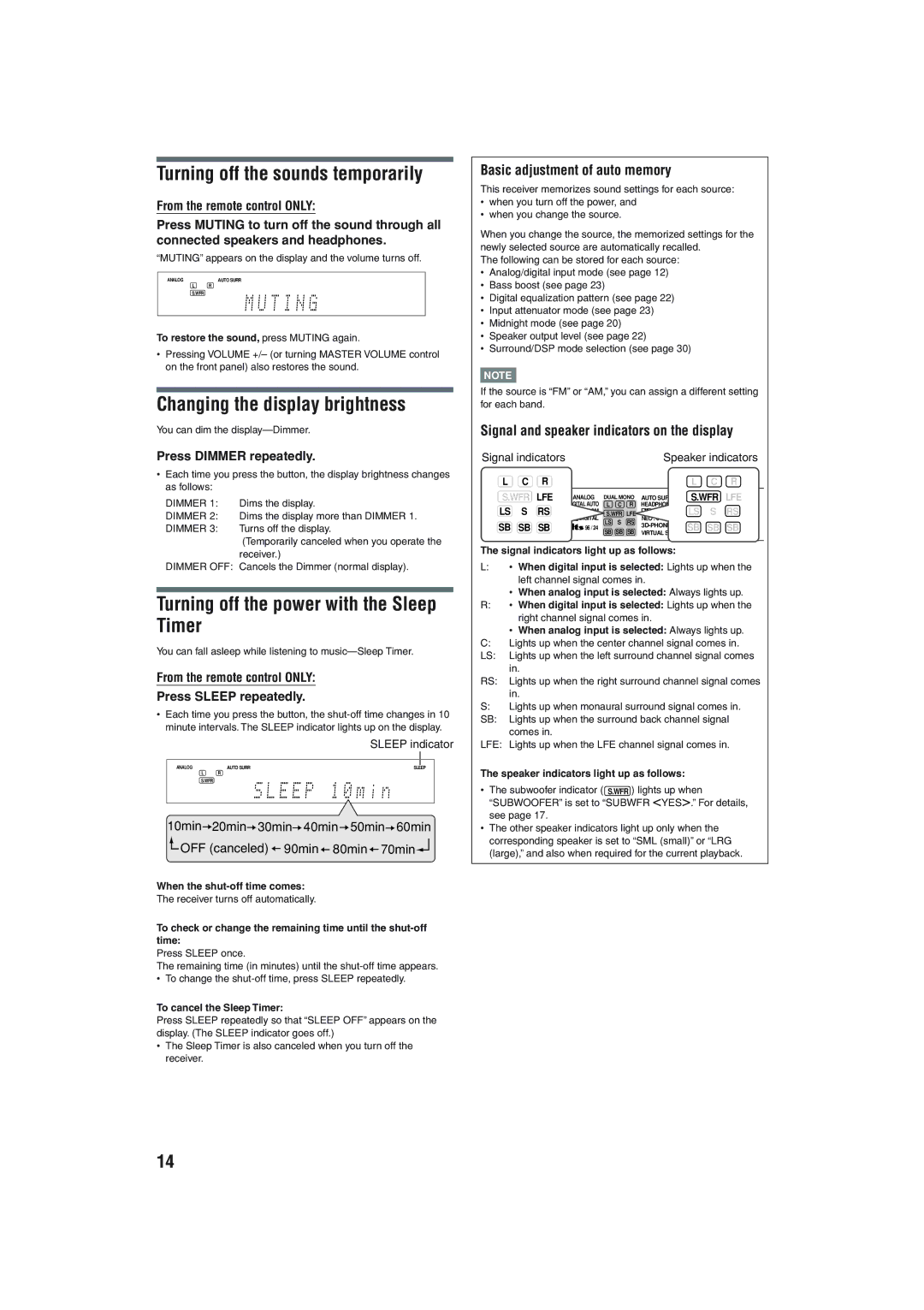 JVC RX-D206B manual Turning off the sounds temporarily, Changing the display brightness, Basic adjustment of auto memory 