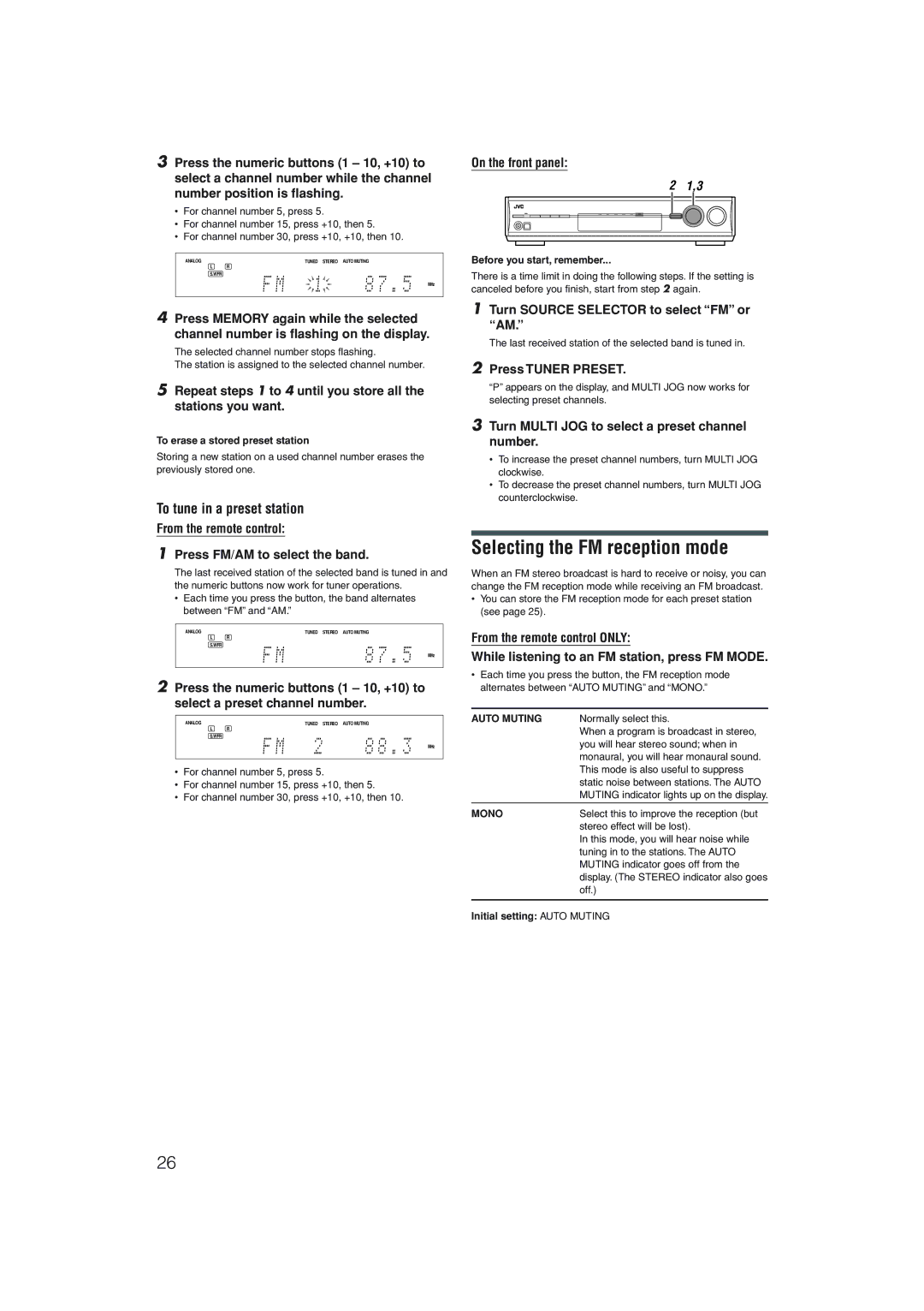 JVC RX-D206B, RX-D205S manual Selecting the FM reception mode, To tune in a preset station 