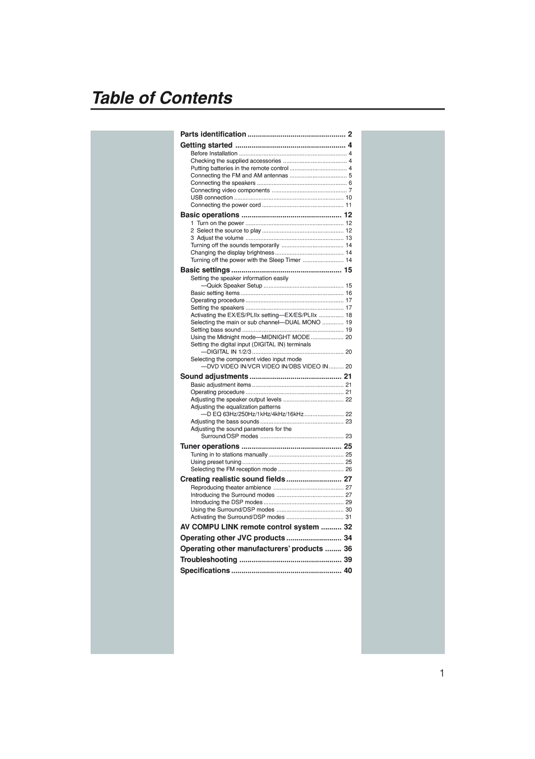 JVC RX-D205S, RX-D206B manual Table of Contents 