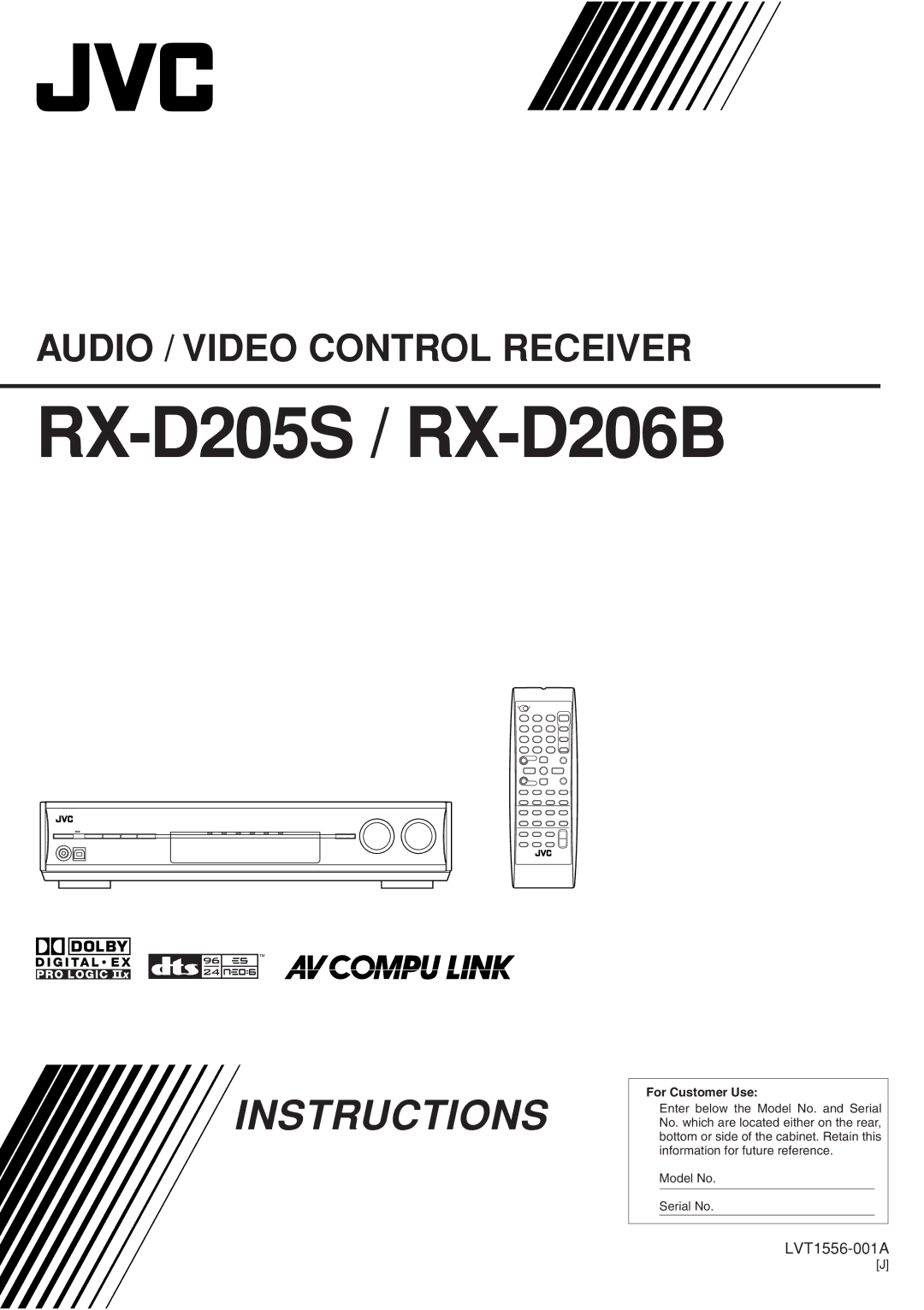 JVC manual RX-D205S / RX-D206B, For Customer Use 