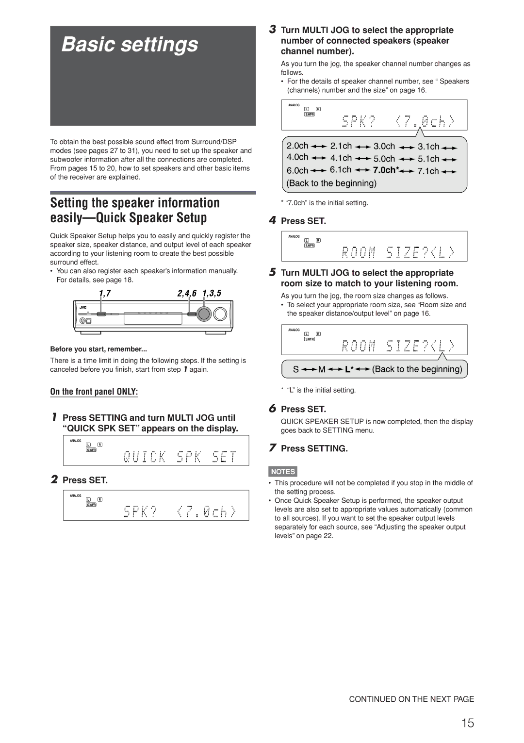 JVC RX-D205S, RX-D206B manual Basic settings, Press SET, Press Setting, Before you start, remember 