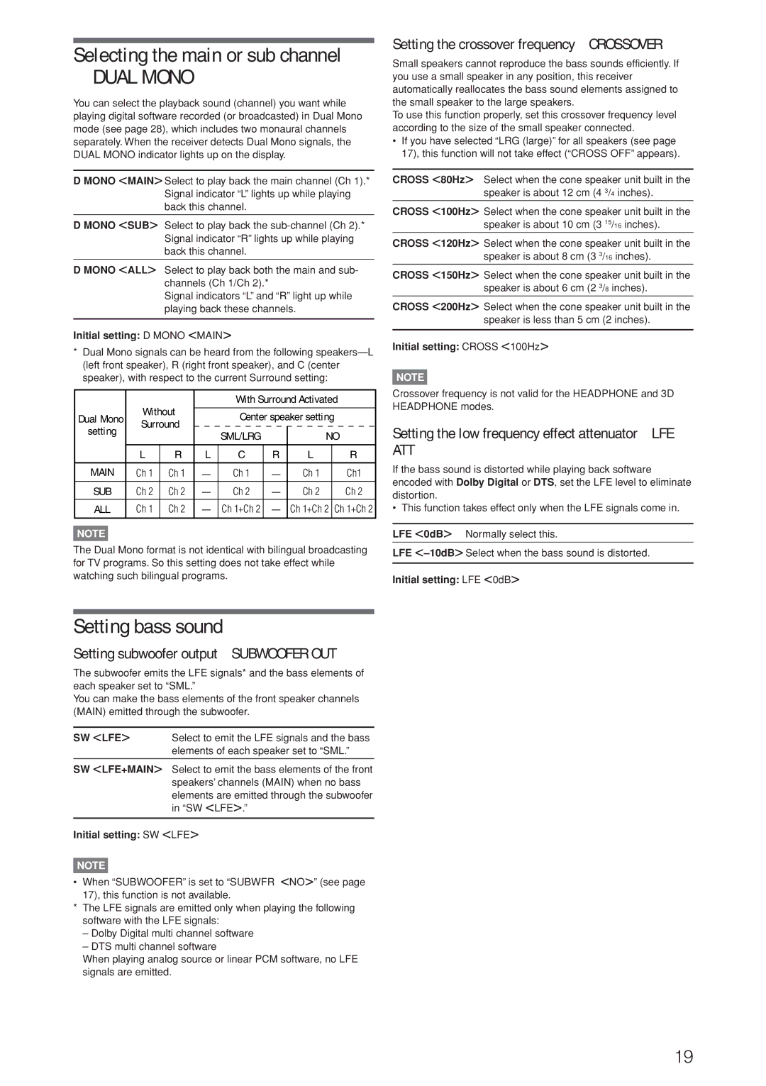 JVC RX-D205S, RX-D206B manual Selecting the main or sub channel, Setting bass sound, Setting subwoofer output-SUBWOOFER OUT 