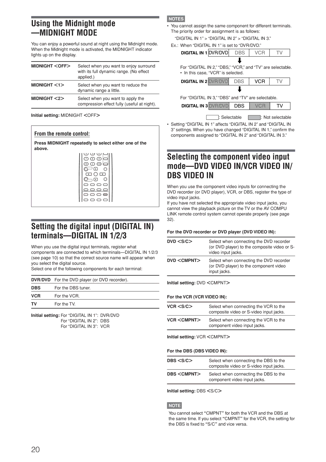 JVC RX-D206B, RX-D205S manual Using the Midnight mode, Dvd S/C, Vcr S/C 