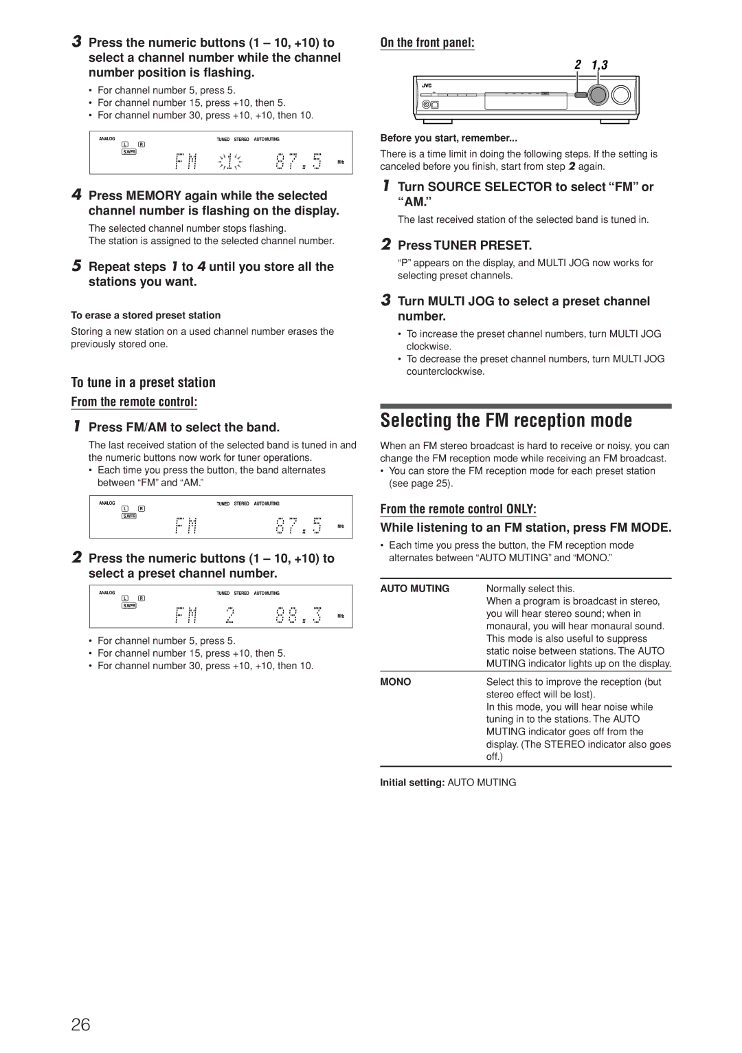 JVC RX-D206B, RX-D205S manual Selecting the FM reception mode, To tune in a preset station 