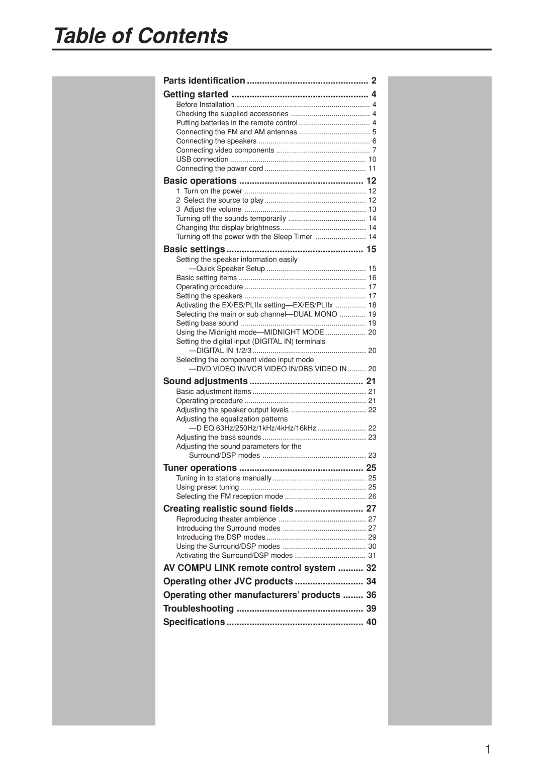 JVC RX-D205S, RX-D206B manual Table of Contents 