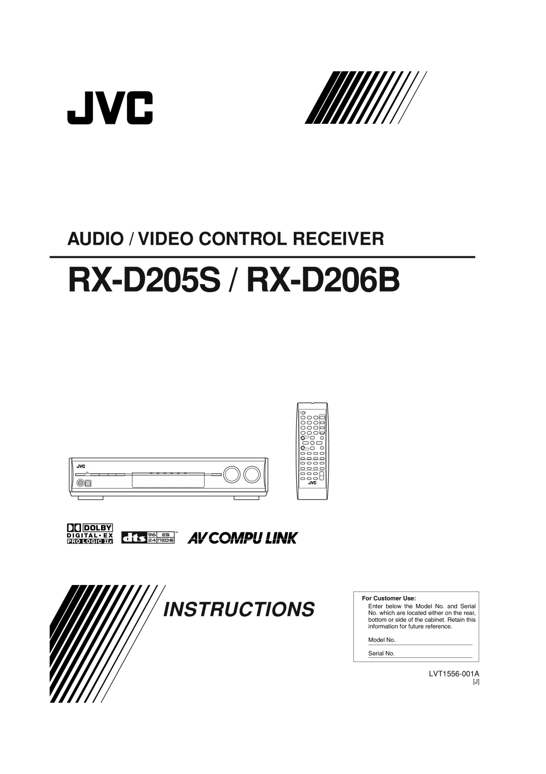 JVC manual RX-D205S / RX-D206B, Instructions, Audio / Video Control Receiver 