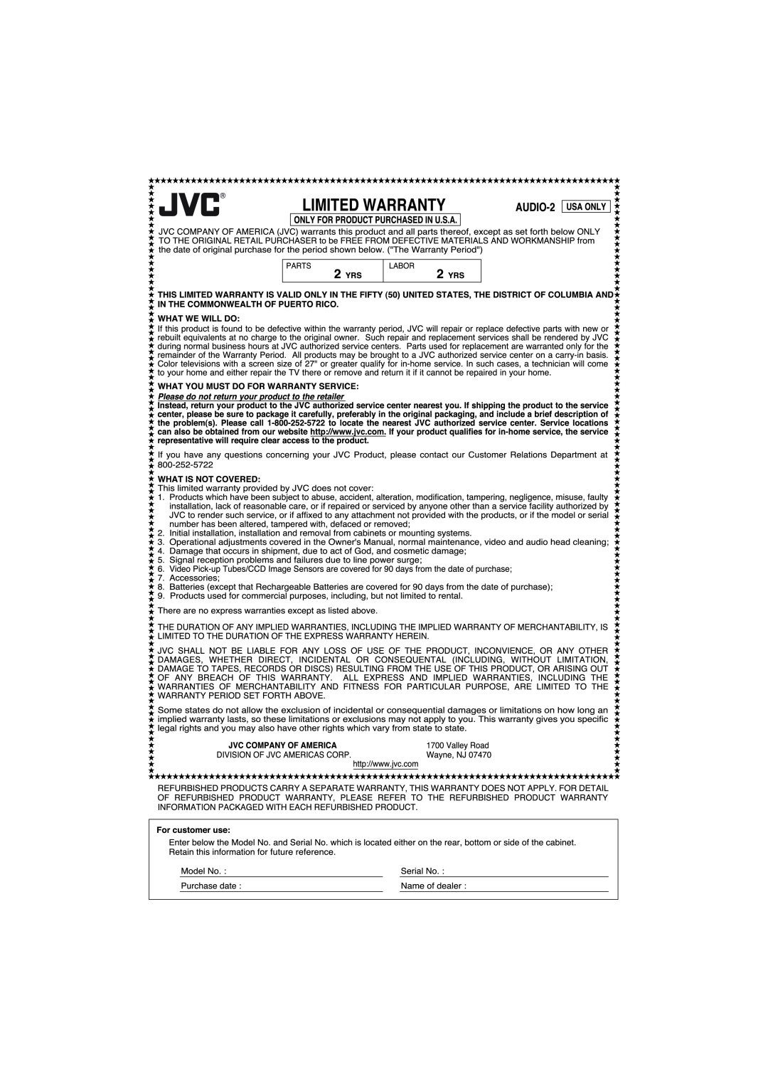 JVC RX-D206B, RX-D205S manual 