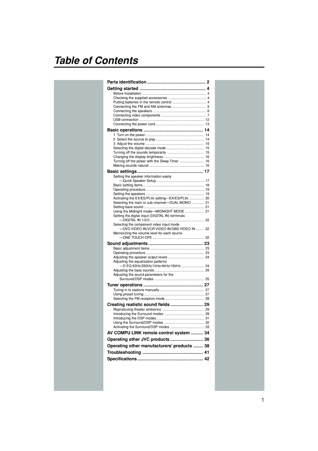 JVC RX-D302B, RX-D301S manual Table of Contents 