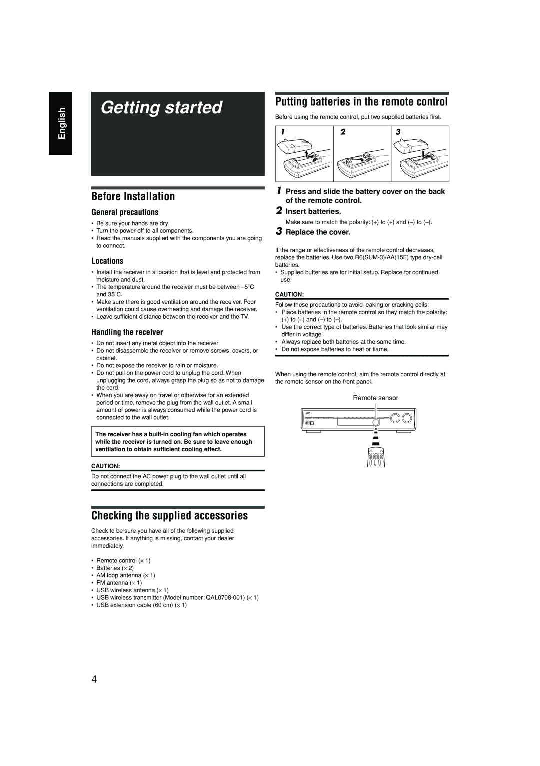 JVC RX-D302B, RX-D301S manual Getting started 