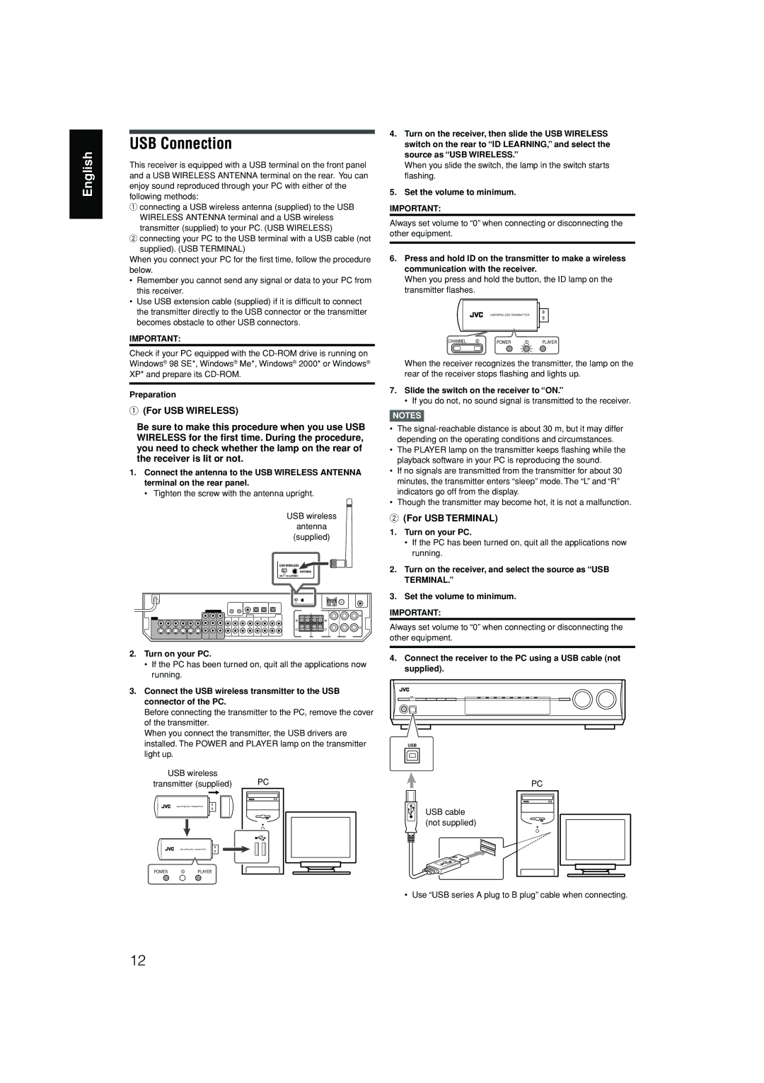 JVC RX-D302B, RX-D301S manual USB wireless Transmitter supplied 