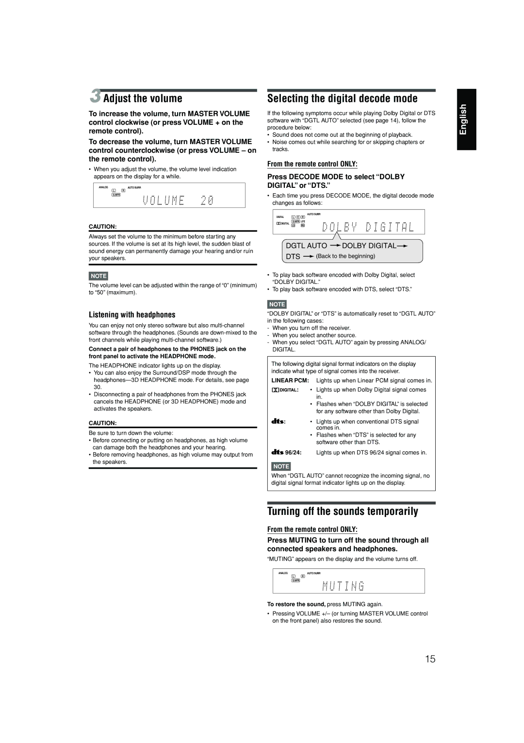 JVC RX-D301S, RX-D302B manual Auto Surr Digital 