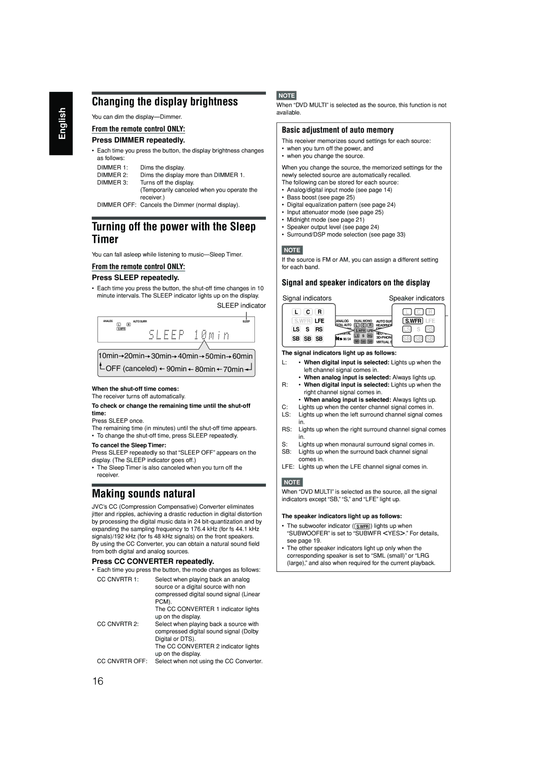 JVC RX-D302B, RX-D301S manual Changing the display brightness 