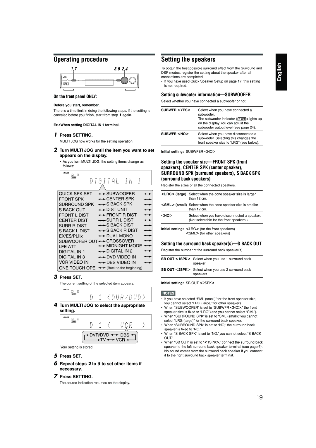 JVC RX-D301S, RX-D302B manual Setting the speakers 