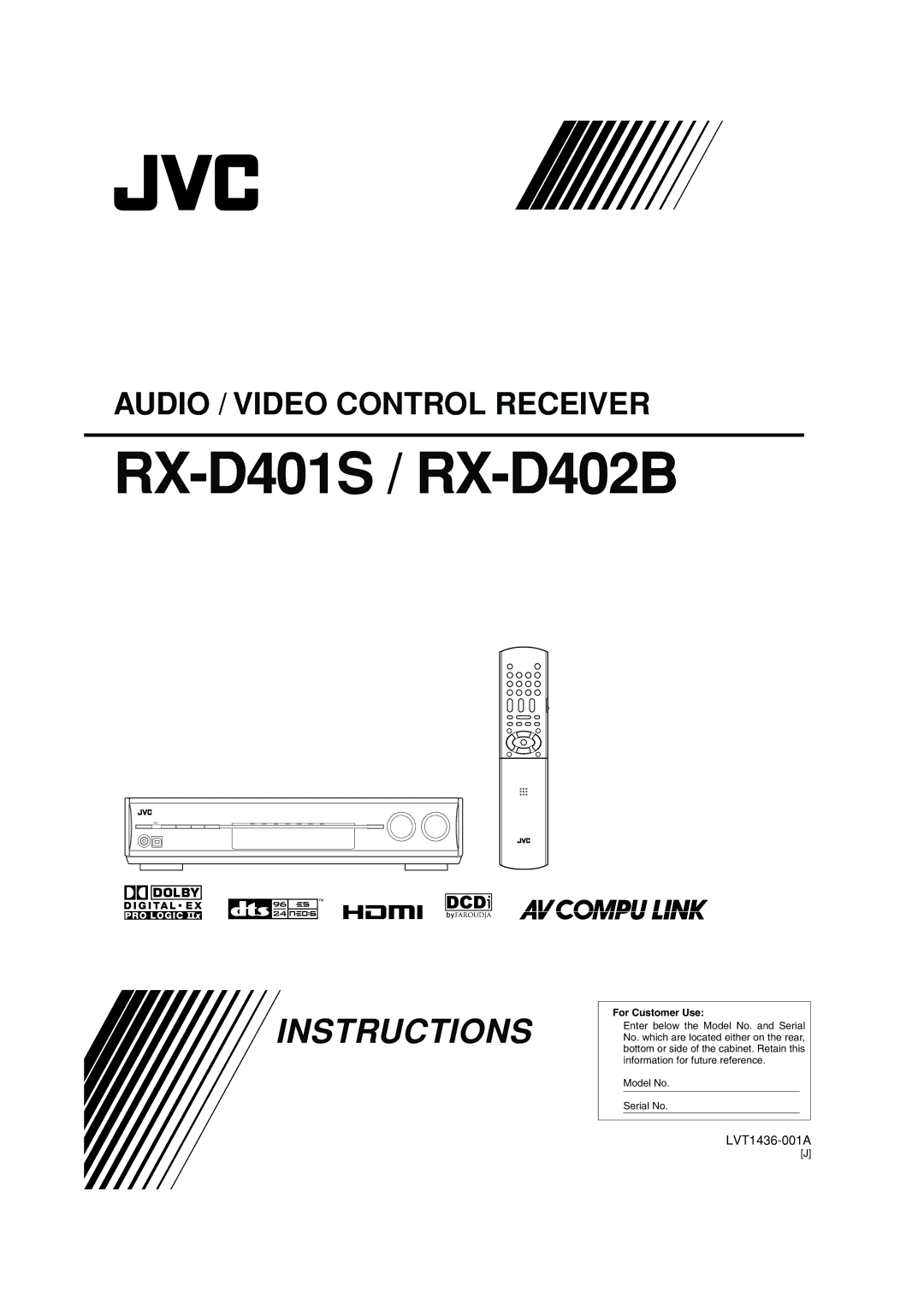 JVC manual RX-D401S / RX-D402B, For Customer Use 