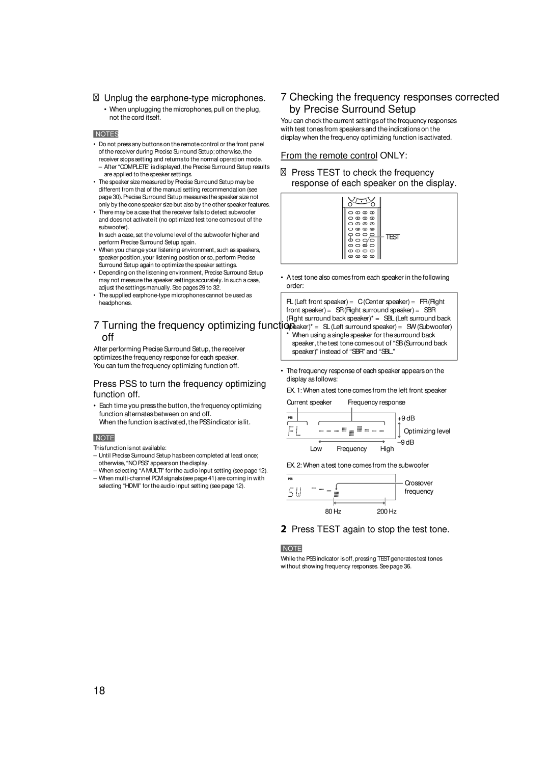 JVC RX-D411S manual Turning the frequency optimizing function off, Unplug the earphone-type microphones, Test 