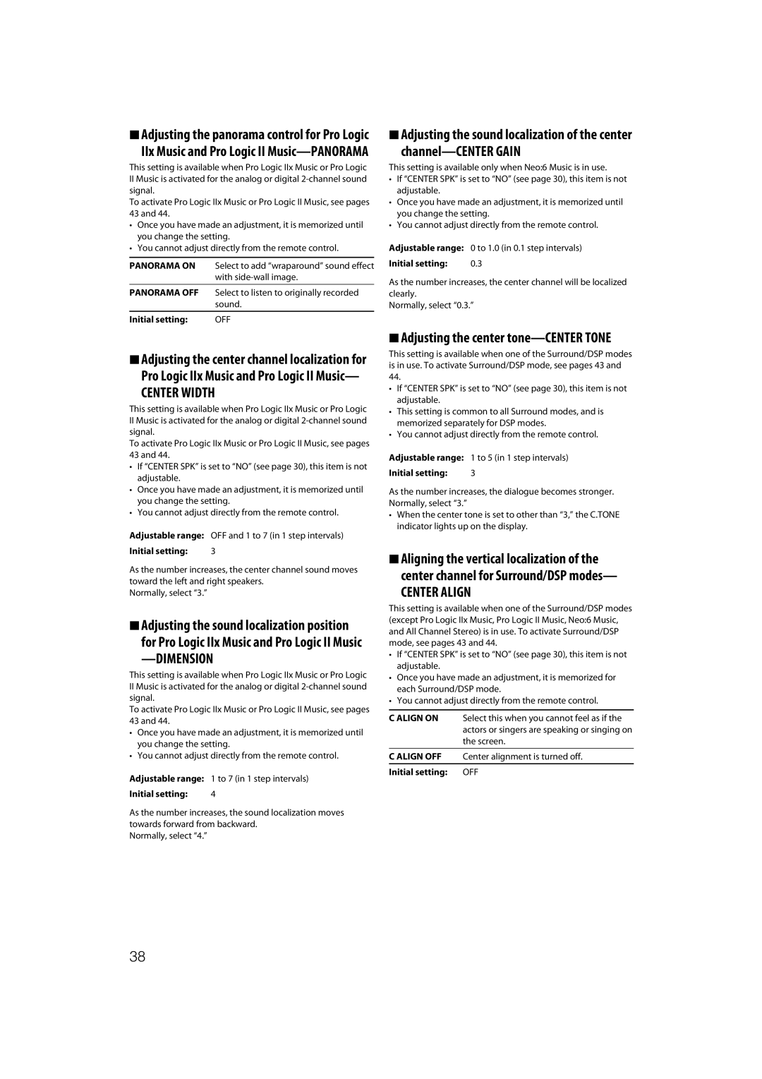 JVC RX-D411S manual Center Width, Dimension, Center Align 