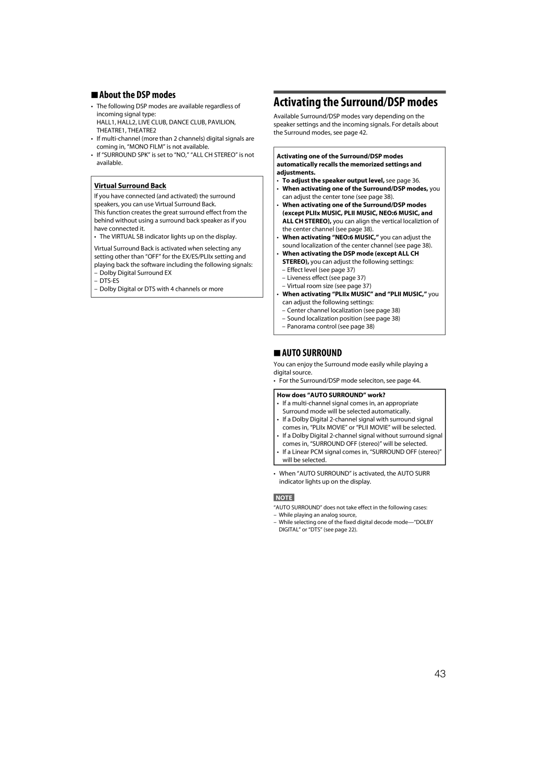 JVC RX-D411S manual About the DSP modes, Virtual Surround Back, Dts-Es, How does Auto Surround work? 